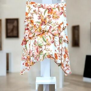 Relativity‎ Floral Sharkbite Ruffled Midi Skirt Size Medium